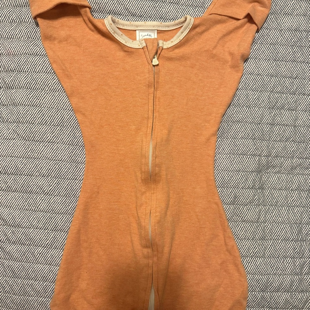Swaddle Designs Orange Zippered Footed One-Piece with Cream Trim